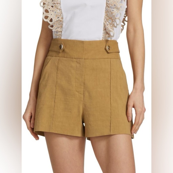 Veronica Beard Betty Stretch-Linen Tan High Waisted Shorts - Picture 9 of 13